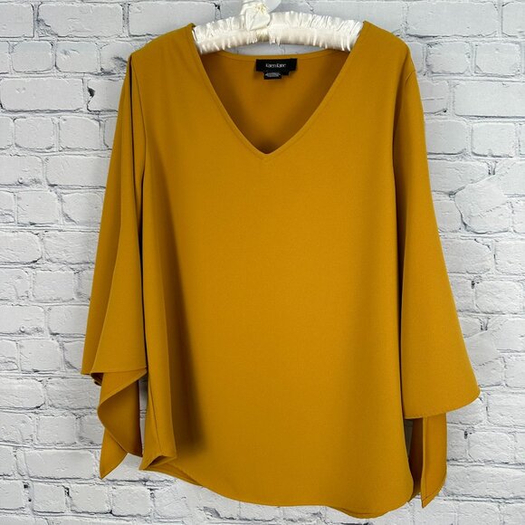 Karen Kane Women's Amber Wave Tie Sleeve V-Neck Blouse Top, Size Large, Mustard - Picture 3 of 9